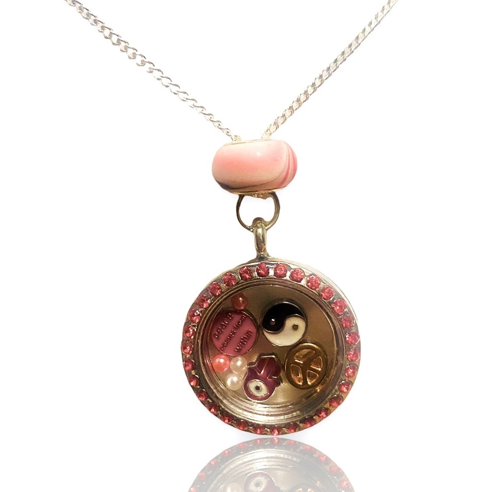 PEACE KARMA boutique charm circle locket pendant necklace + FREE CHARM EXTRAS!